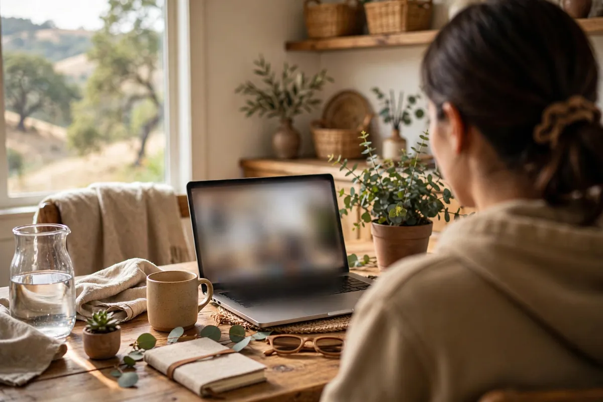 Homeowner checking hourly water usage on a laptop at home
